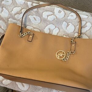 Michael Kors Camel Leather Tote with Gold Accents